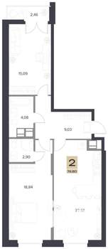 2-к квартира, строящийся дом, 75м2, 3/13 этаж