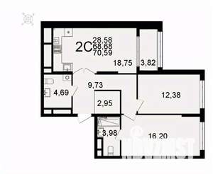 2-к квартира, вторичка, 71м2, 13/26 этаж