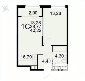 1-к квартира, вторичка, 40м2, 4/22 этаж