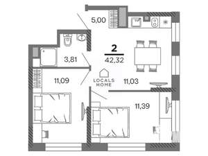 2-к квартира, вторичка, 42м2, 2/25 этаж