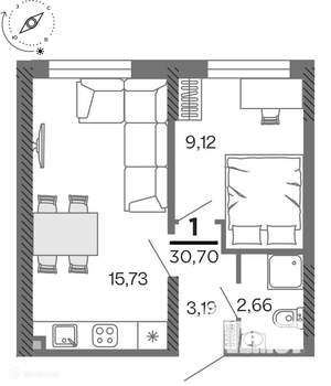 1-к квартира, вторичка, 31м2, 15/26 этаж