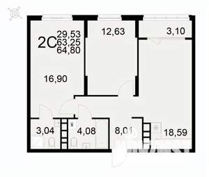 2-к квартира, вторичка, 65м2, 7/22 этаж