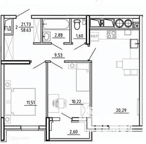 2-к квартира, вторичка, 59м2, 14/26 этаж