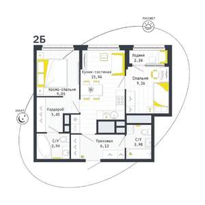 2-к квартира, вторичка, 55м2, 10/25 этаж