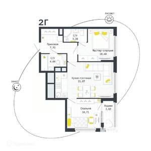 2-к квартира, вторичка, 59м2, 16/26 этаж