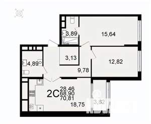 2-к квартира, вторичка, 71м2, 15/26 этаж
