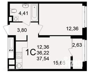 1-к квартира, вторичка, 38м2, 2/26 этаж