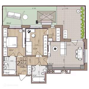 2-к квартира, вторичка, 107м2, 1/9 этаж