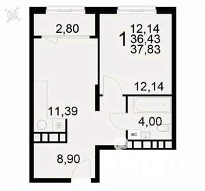 1-к квартира, вторичка, 38м2, 10/22 этаж