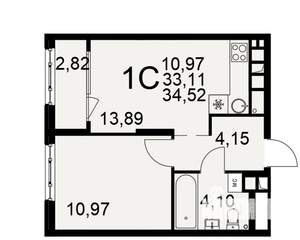 1-к квартира, вторичка, 33м2, 4/22 этаж