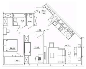 2-к квартира, вторичка, 75м2, 17/26 этаж