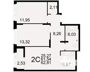 2-к квартира, вторичка, 62м2, 11/25 этаж