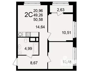 2-к квартира, вторичка, 49м2, 3/25 этаж