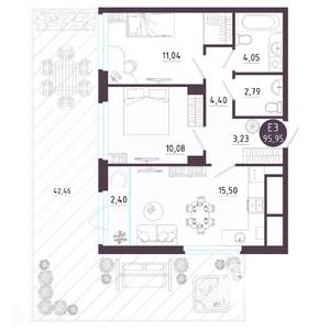 2-к квартира, вторичка, 96м2, 1/19 этаж