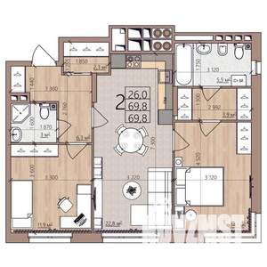 2-к квартира, вторичка, 70м2, 3/9 этаж