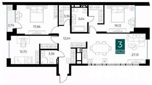 3-к квартира, вторичка, 105м2, 3/13 этаж
