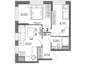 2-к квартира, вторичка, 39м2, 19/25 этаж