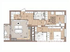 2-к квартира, вторичка, 75м2, 10/17 этаж
