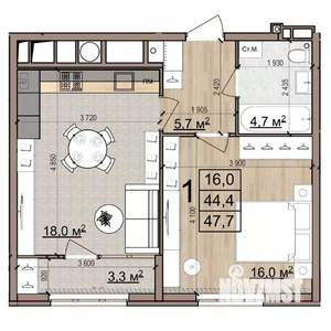 1-к квартира, вторичка, 48м2, 21/25 этаж