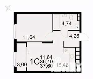 1-к квартира, вторичка, 38м2, 2/22 этаж