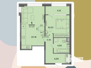 1-к квартира, вторичка, 48м2, 3/22 этаж