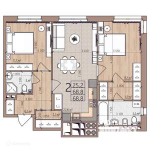 2-к квартира, вторичка, 69м2, 2/9 этаж