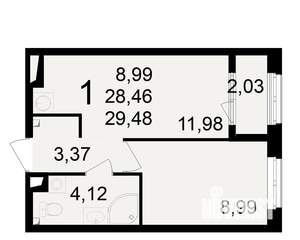 1-к квартира, вторичка, 28м2, 6/23 этаж