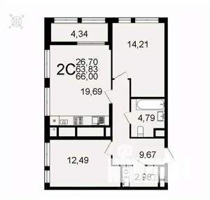 2-к квартира, вторичка, 66м2, 17/26 этаж