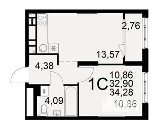 1-к квартира, вторичка, 33м2, 2/22 этаж