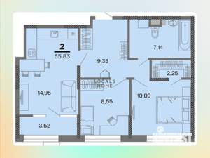 2-к квартира, вторичка, 56м2, 12/22 этаж