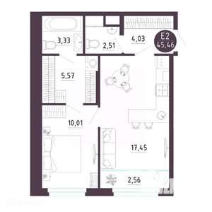 1-к квартира, вторичка, 45м2, 7/19 этаж