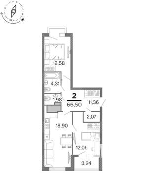 2-к квартира, строящийся дом, 67м2, 7/15 этаж