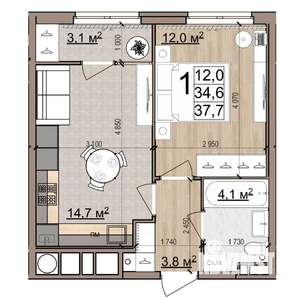1-к квартира, вторичка, 38м2, 2/25 этаж
