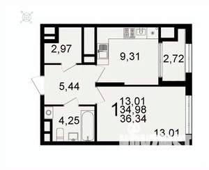 1-к квартира, вторичка, 36м2, 2/26 этаж