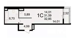 1-к квартира, вторичка, 33м2, 4/24 этаж