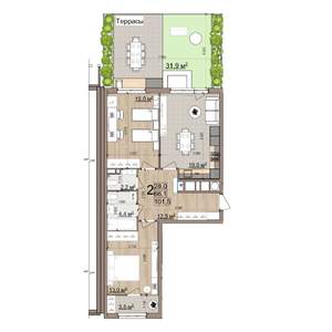 2-к квартира, вторичка, 102м2, 1/25 этаж