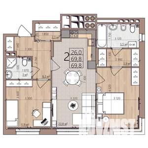 2-к квартира, вторичка, 70м2, 6/9 этаж