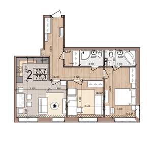 2-к квартира, вторичка, 75м2, 25/25 этаж