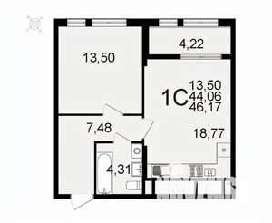 1-к квартира, вторичка, 46м2, 20/26 этаж