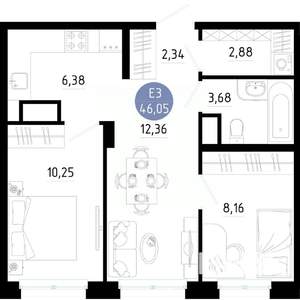 2-к квартира, вторичка, 46м2, 11/14 этаж