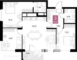 3-к квартира, вторичка, 77м2, 5/10 этаж
