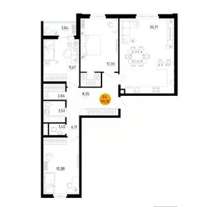 3-к квартира, вторичка, 99м2, 7/25 этаж