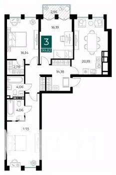 3-к квартира, вторичка, 100м2, 8/13 этаж