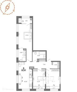 3-к квартира, вторичка, 92м2, 22/24 этаж