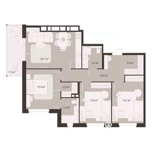 3-к квартира, строящийся дом, 94м2, 4/8 этаж