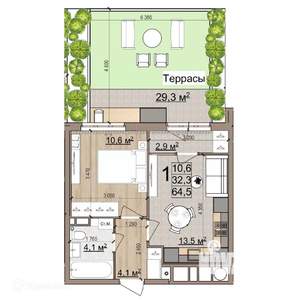 1-к квартира, вторичка, 65м2, 1/26 этаж