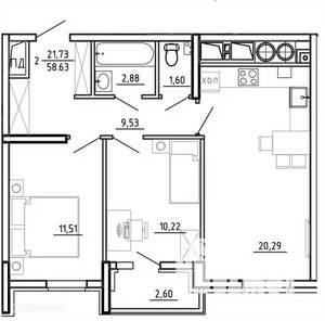 2-к квартира, вторичка, 59м2, 11/26 этаж