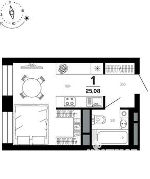 1-к квартира, вторичка, 25м2, 4/21 этаж