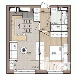 1-к квартира, вторичка, 42м2, 13/25 этаж