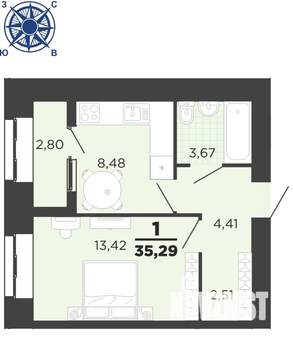 1-к квартира, вторичка, 35м2, 4/16 этаж